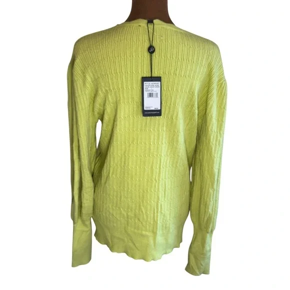 Adrianna Papell Cable Knit Sweater Women Large Celery Green Crew Neck NWT Top - Picture 4 of 6
